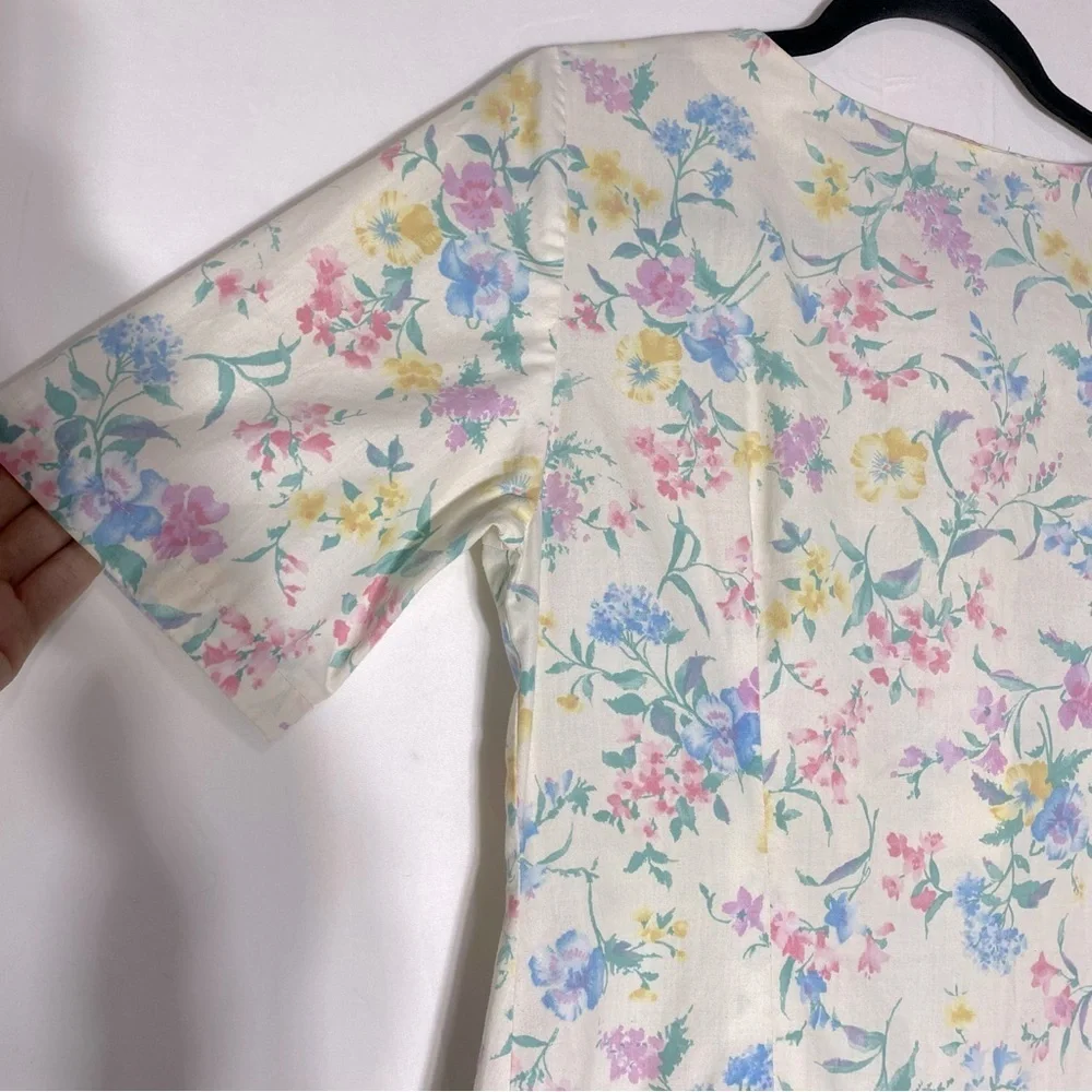 Vintage Handmade Pastel Floral Cottagecore Peasant Garden Tea Party Dress M - Picture 9 of 16